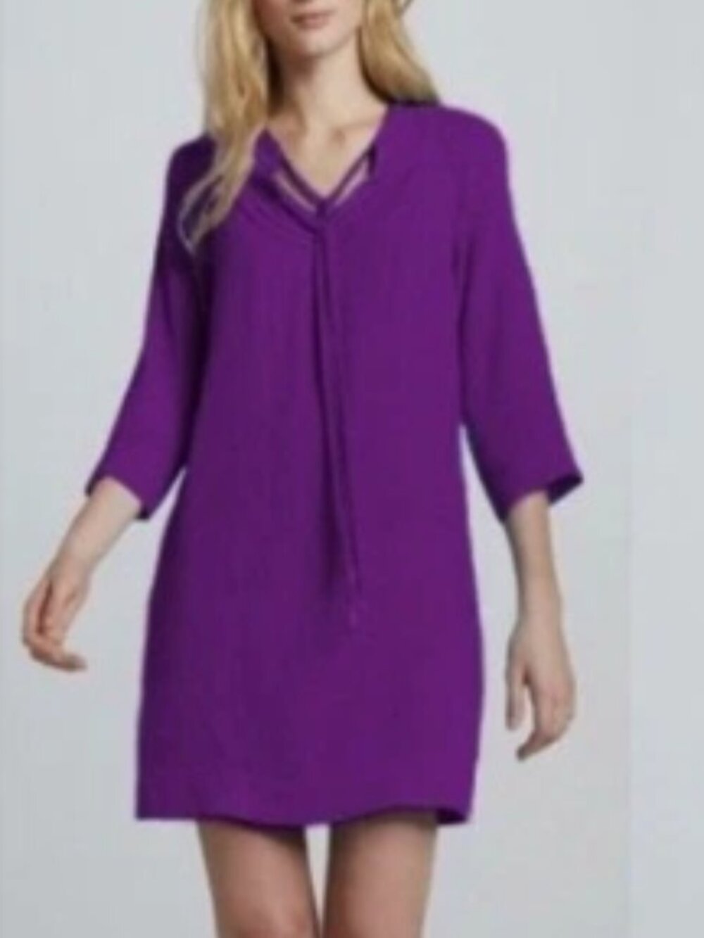 ✨ Diane von Furstenberg "Parlian" Purple Tassel Tie Tunic Shift Dress Size 10 ✨